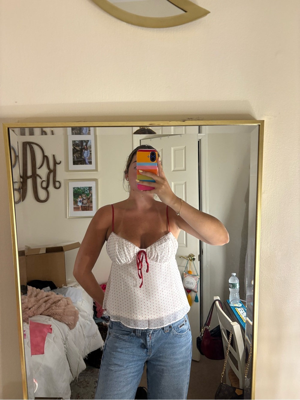 wild fable White Eyelet Cami with Red Straps